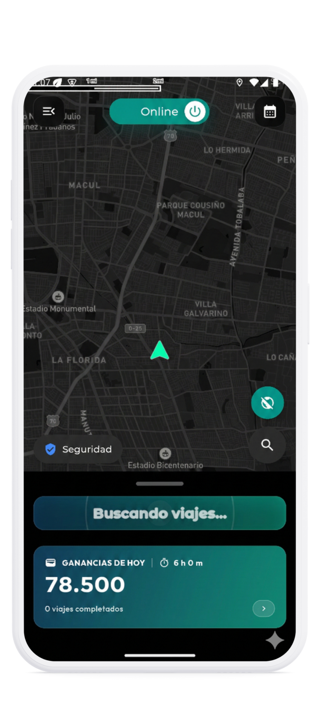 App conductor SmartCab Modo Oscuro